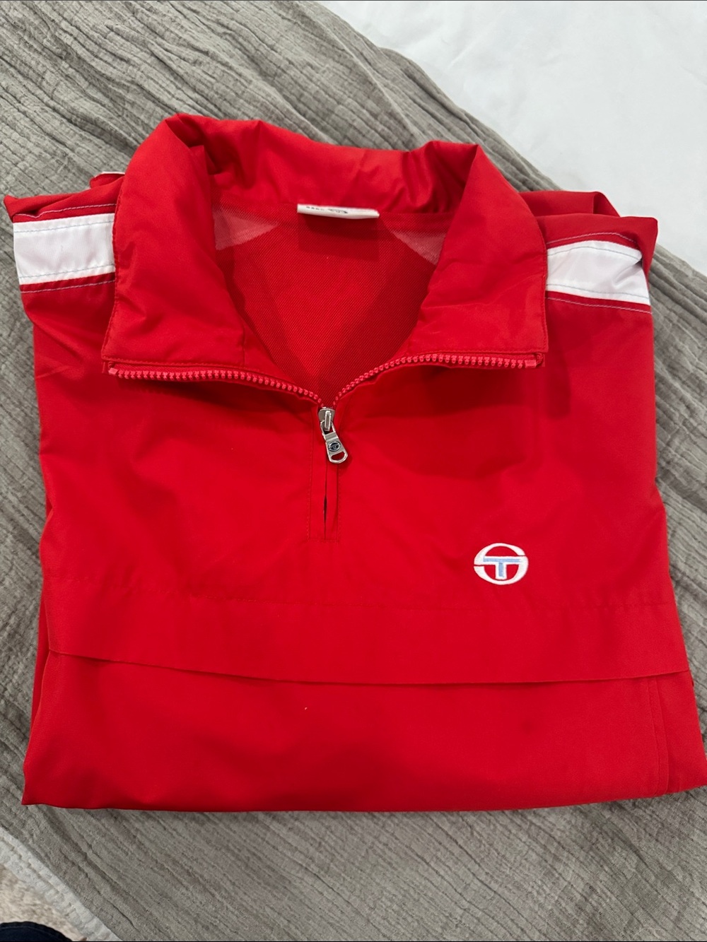 Sergio Tacchini Vintage Burnt Orange and White Men's Wind Breaker - Quarter Zip